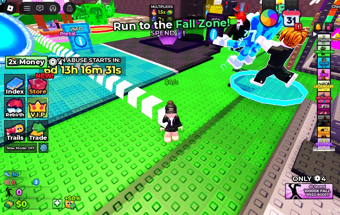 Fall For Brainrots codes list shown on the game loading screen